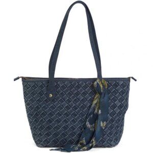 NWT Patricia Nash Viotti Washed Woven Denim Tote with Greek Map scarf